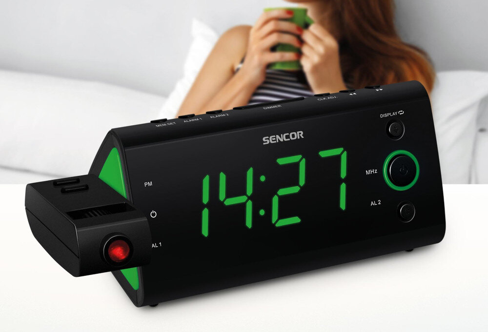 Radiobudzik z projektorem SENCOR SRC 330 GN - Budzik z cyfrowym radiem