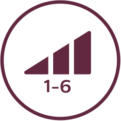 Ikona przedstawia trzy pionowe, rosnące paski w okręgu z napisem \'1-6\' poniżej.