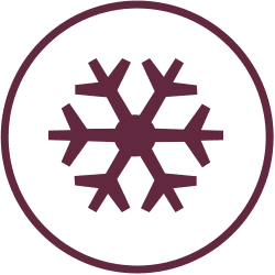 Ikona przedstawia fioletowy symbol płatka śniegu otoczony okręgiem na przezroczystym tle.