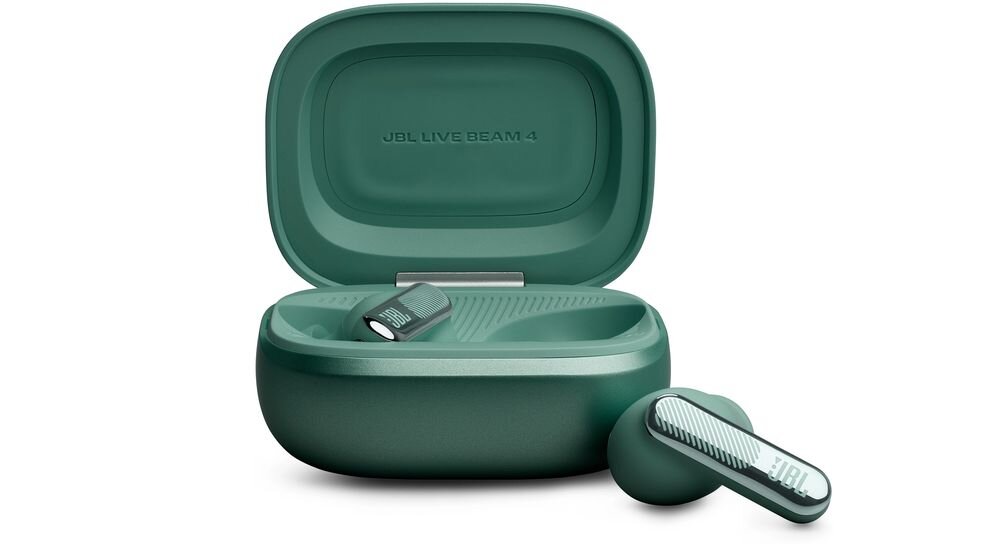 Słuchawki dokanałowe JBL Live Beam 4 ANC 48 godzin pracy ładowanie Qi USB-C, słuchawki z etui na białym tle