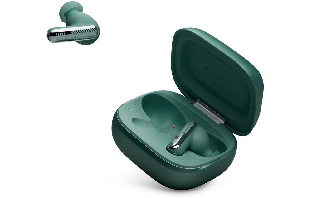 Słuchawki dokanałowe JBL Live Beam 4 ANC Bluetooth LE Audio Auracast streaming, słuchawki z etui na białym tle