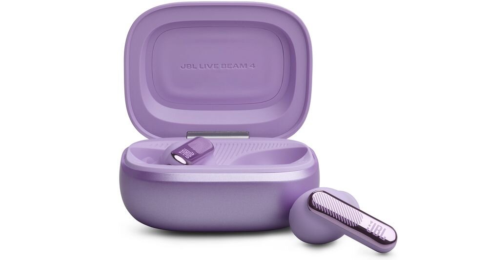 Słuchawki dokanałowe JBL Live Beam 4 ANC 48 godzin pracy ładowanie Qi USB-C, słuchawki z etui na białym tle