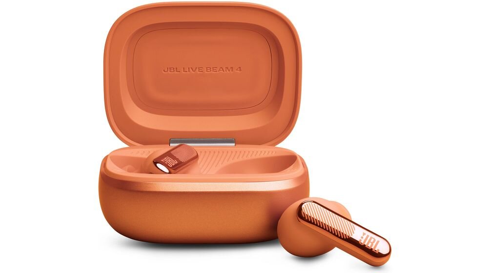 Słuchawki dokanałowe JBL Live Beam 4 ANC 48 godzin pracy ładowanie Qi USB-C, słuchawki z etui na białym tle