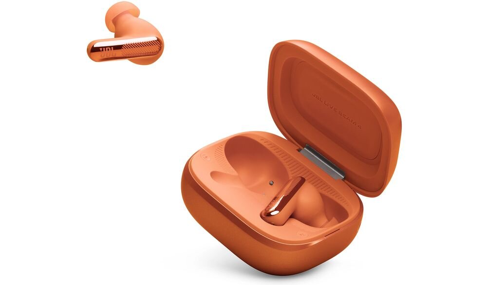 Słuchawki dokanałowe JBL Live Beam 4 ANC Bluetooth LE Audio Auracast streaming, słuchawki z etui na białym tle