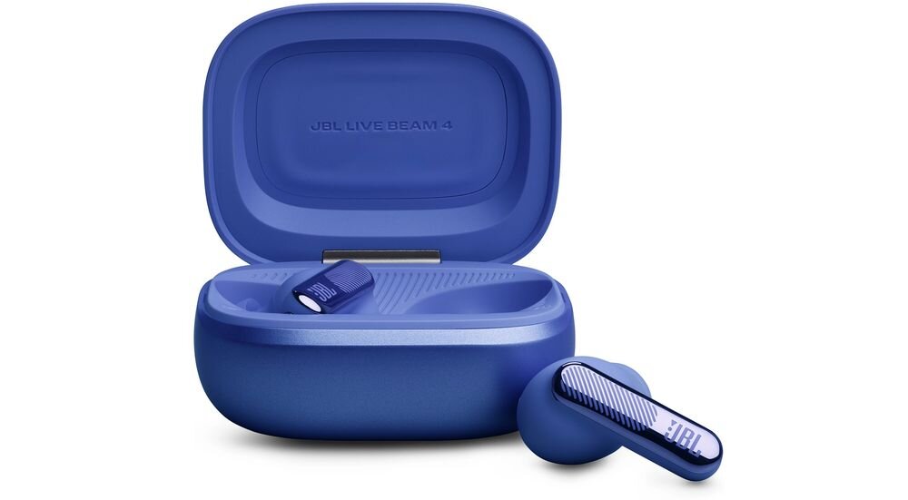 Słuchawki dokanałowe JBL Live Beam 4 ANC 48 godzin pracy ładowanie Qi USB-C, słuchawki z etui na białym tle