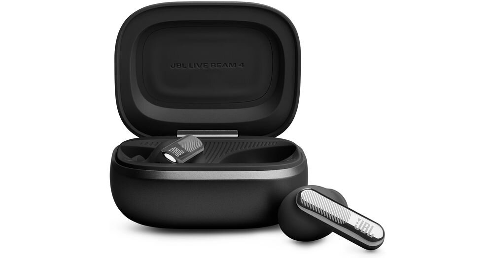 Słuchawki dokanałowe JBL Live Beam 4 ANC 48 godzin pracy ładowanie Qi USB-C, słuchawki z etui na białym tle