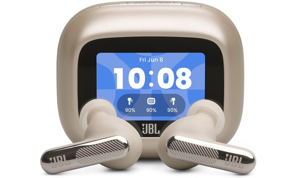 Słuchawki dokanałowe JBL Live Beam 4 ANC True Adaptive Noise Cancelling 2.0 Smart Talk Ambient Sound, słuchawki z etui na białym tle