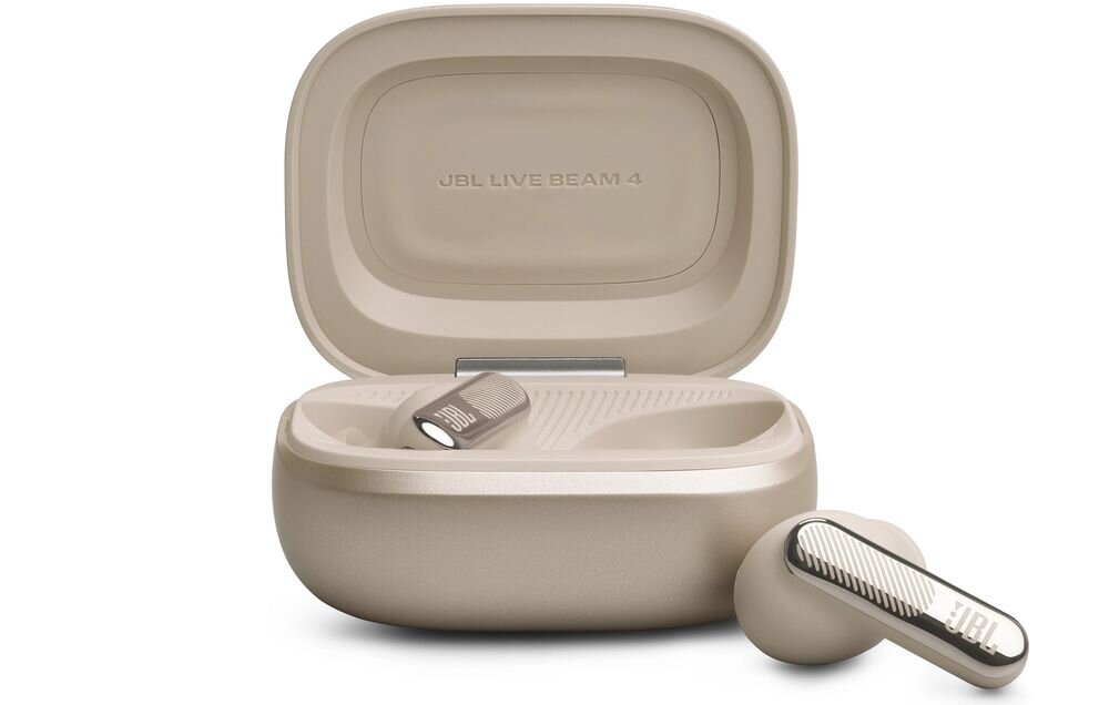 Słuchawki dokanałowe JBL Live Beam 4 ANC 48 godzin pracy ładowanie Qi USB-C, słuchawki z etui na białym tle