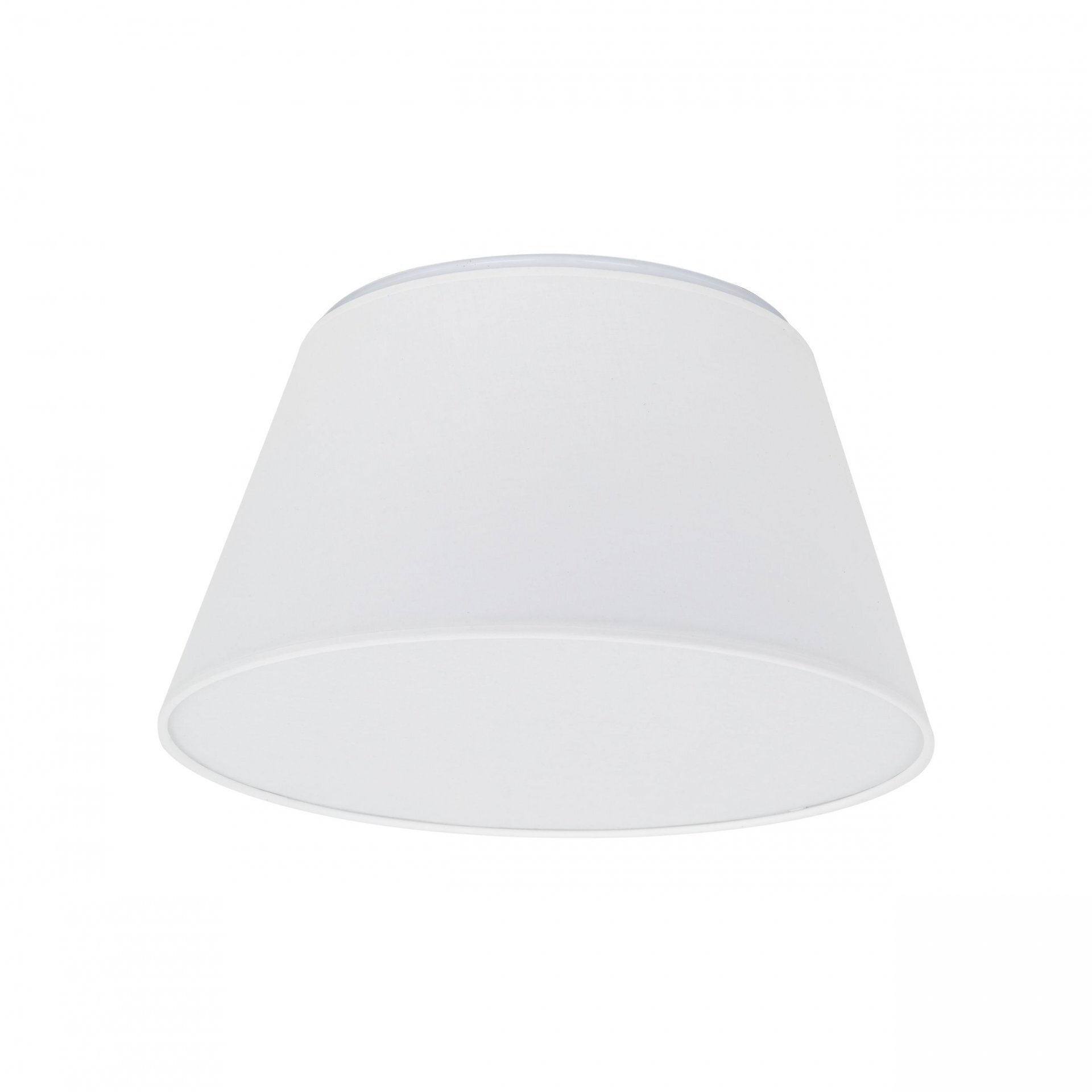 Biała lampa sufitowa o stożkowym kształcie z gładkim wykończeniem. Przeznaczona do montażu na suficie, posiada miejsce na dwie żarówki typu E27.