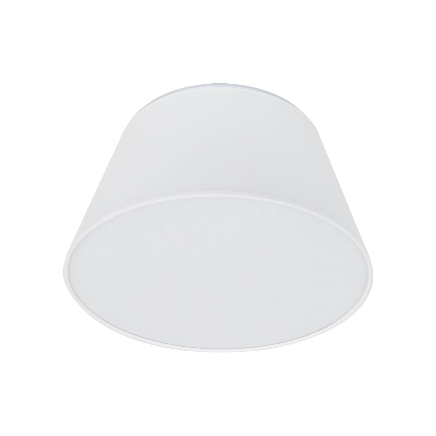 Biała lampa sufitowa o cylindrycznym kształcie z gładkim wykończeniem. Lampa ma prosty, nowoczesny design.