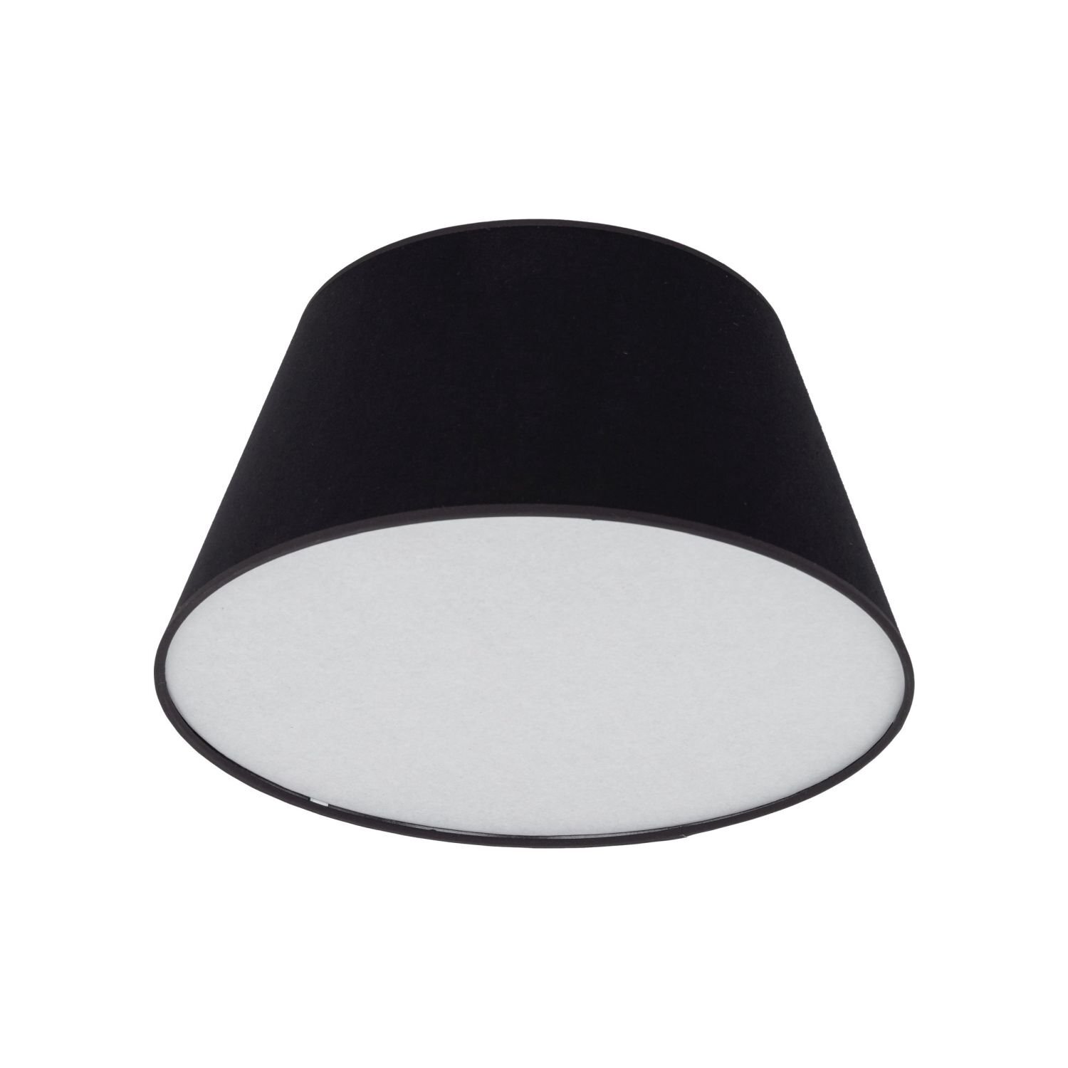 Czarno-biała lampa sufitowa o cylindrycznym kształcie z białym spodem. Lampa ma prosty, nowoczesny design.