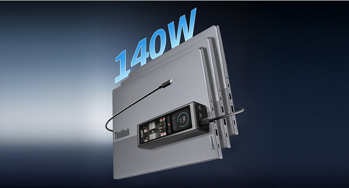 LENOVO G0A3140WWW szybkiego ładowania 140 W dwa porty USB‑C jeden USB‑A Inteligentny system zarządzania energią - powerbank lewitujący razem z laptopami