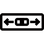 Czarny prostokąt z białym symbolem strzałek skierowanych na zewnątrz oraz dwoma pionowymi liniami pośrodku.