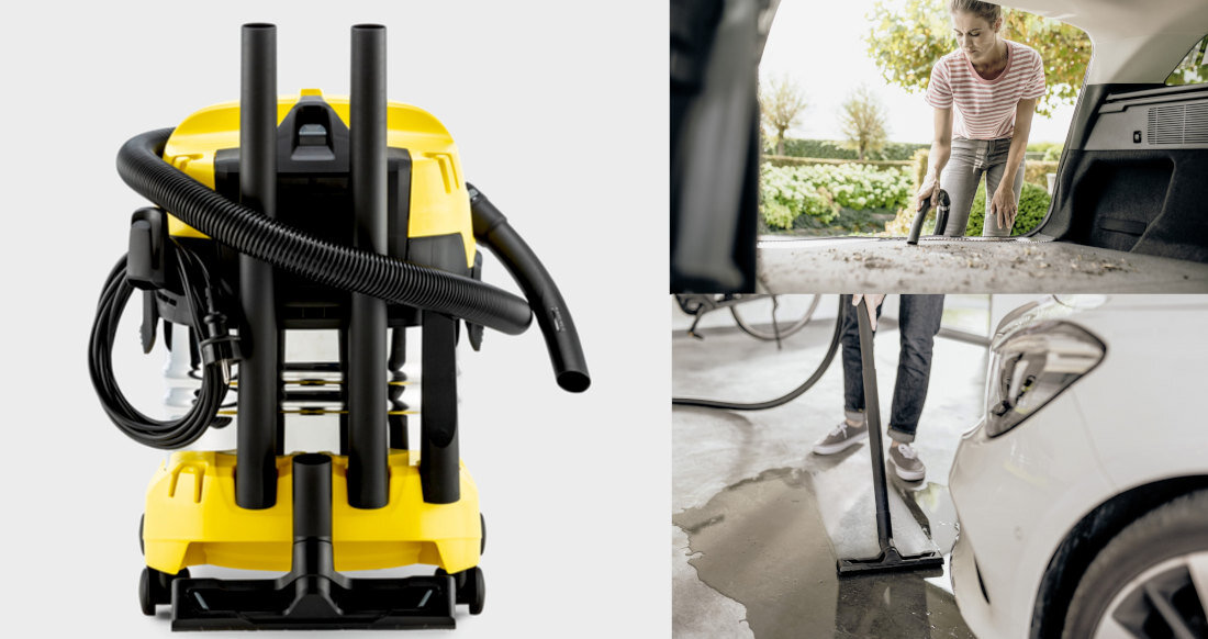 Odkurzacz KARCHER WD 4 S V-20 5 22 EU 1.628-260.0 Żółto-Srebrny Pozycja parking wymiary wygodne przechowywanie kabel długość