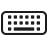 Ikona przedstawia czarną klawiaturę z prostokątnymi klawiszami na białym tle.