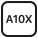 Czarny kwadratowy symbol z białym napisem \'A10X\' w środku.