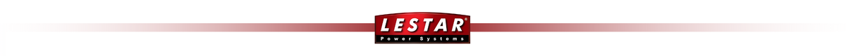Logo z napisem \'LESTAR Power System\' na tle z gradientem od czerwieni do bieli.