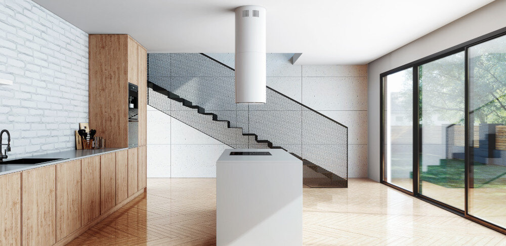 OKAP GLOBALO Heweno Isola 39.2 biały stal nierdzewna montaż przyścienny wyciąg pochłaniacz filtr aluminiowy węglowy oświetlenie LED soft-touch przyciski sterowanie moc