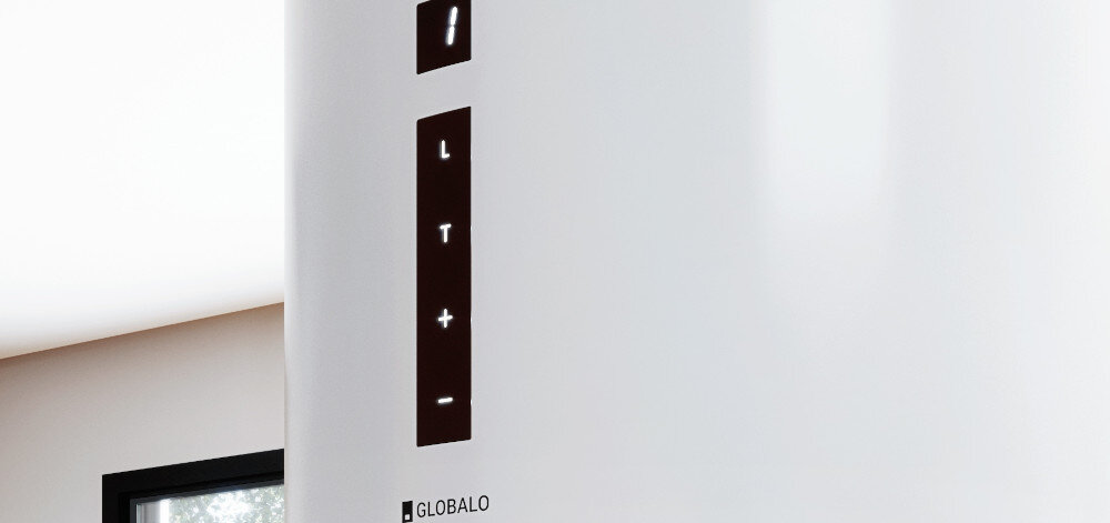 OKAP GLOBALO Heweno Isola 39.2 biały regulacja moc 4 stopnie prędkość boost poziom pracy soft-touch