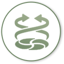 Ikona przedstawia zielony symbol z dwoma strzałkami skierowanymi do siebie na białym tle.