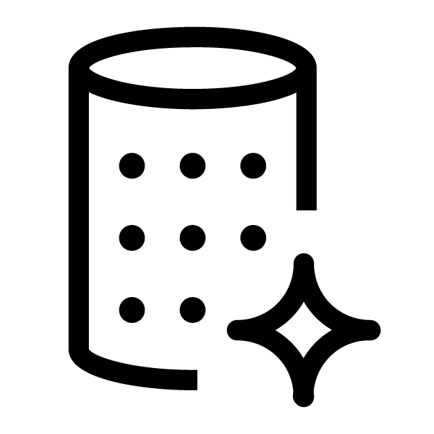 Ikona przedstawia cylindryczny kształt z kropkami oraz gwiazdkę w prawym dolnym rogu, symbolizującą czystość lub filtrację.