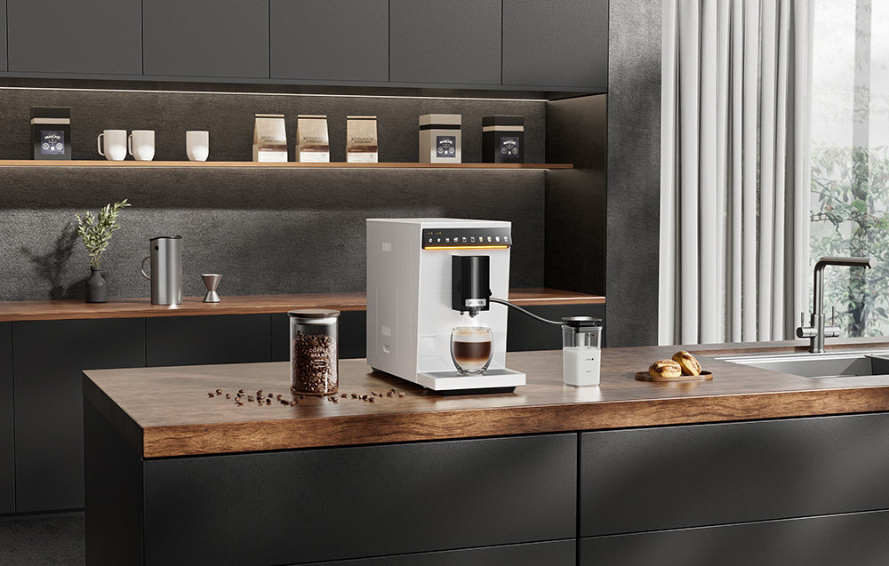 Ekspres MOVA Virtuoso 10 Pro Biały 8 kawowych klasyków w menu Ciśnienie 19 barów funkcja wstępnego parzenia automatyczne programy ośmiu napojów  kawa regulowana wysokość wylewki, system LatteCraft dotykowy panel sterowania funkcja automatycznego czyszczenia