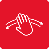 Czerwona ikona z białą dłonią i strzałkami wskazującymi w przeciwnych kierunkach.