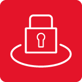 Czerwona ikona z białym symbolem kłódki w centrum.