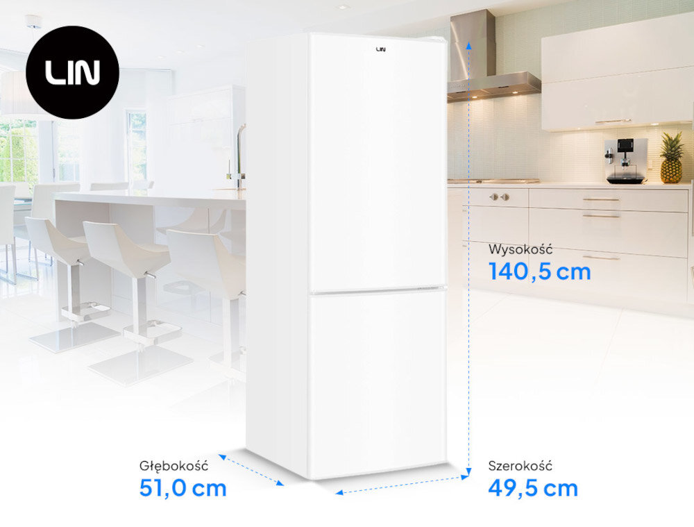 LODÓWKA LIN LI-BFD166 BIAŁA front zamknięta wymiary zdjęcie techniczne pojemność 116 l wygodny układ łatwe dopasowanie konstrukcja