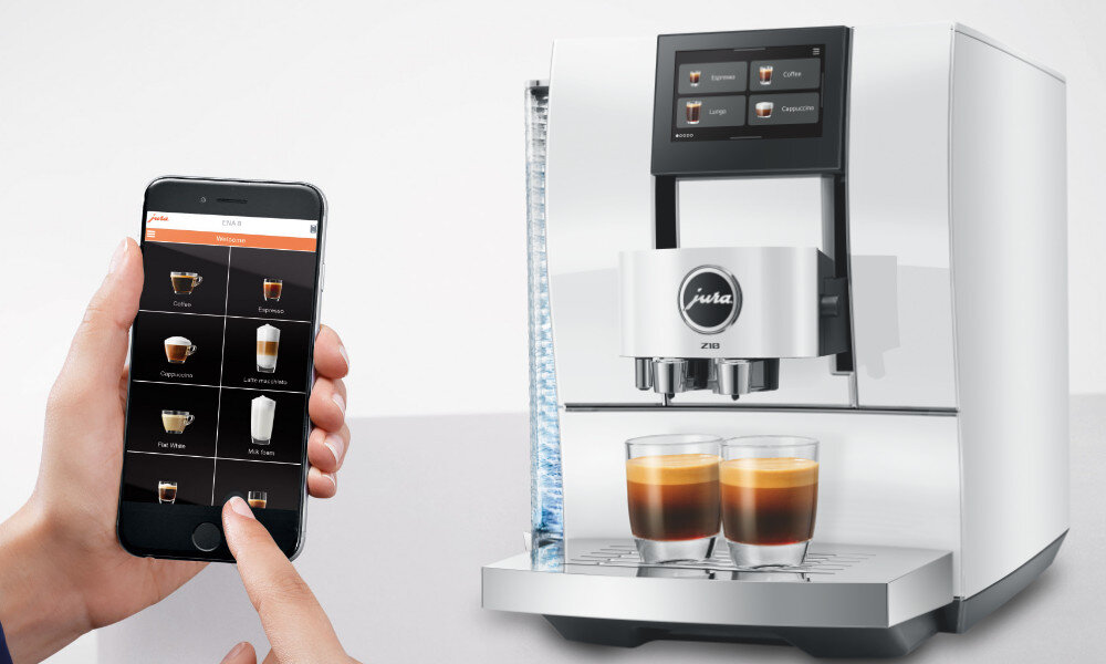 Ekspres JURA Z10 Diamond White (EB) (Cold Brew) Sterowanie smartfonem aplikacja J.O.E.® Sterowanie z poziomu smartfona zdalnie uruchomić proces parzenia informacja