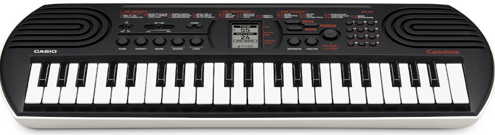 Keyboard elektroniczny z 32 klawiszami, wyświetlaczem LCD i różnymi przyciskami funkcyjnymi. Widoczne logo \'CASIO\' i \'Casiotone\'.