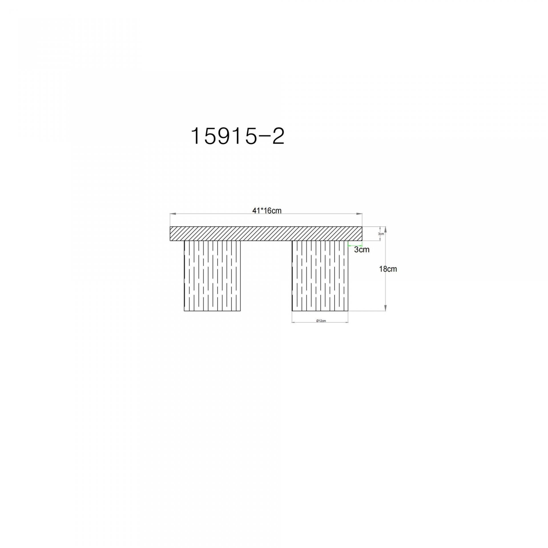 Schemat techniczny lampy sufitowej z oznaczeniem modelu 15915-2. Wymiary: 41x16 cm, wysokość 18 cm, grubość 3 cm.