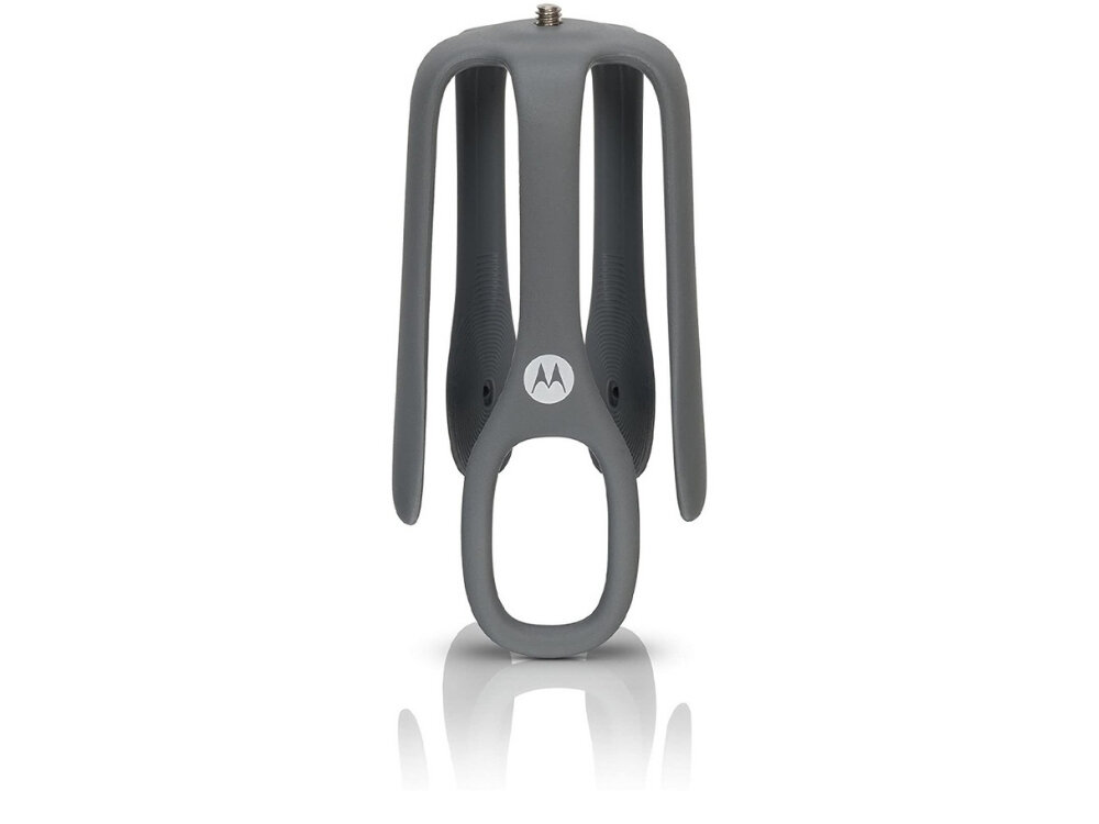 Szary uchwyt z logo MOTOROLA, przypominający kształtem stojak z trzema ramionami i okrągłym uchwytem na dole.
