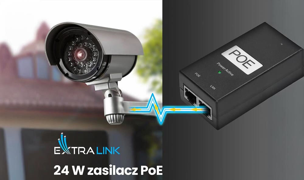 Zasilacz POE EXTRALINK - zasilacz od przodu na białym tle