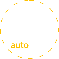 Ikona przedstawia stylizowany zegar z napisem \'auto\' w kolorze żółtym, otoczony przerywaną żółtą linią.