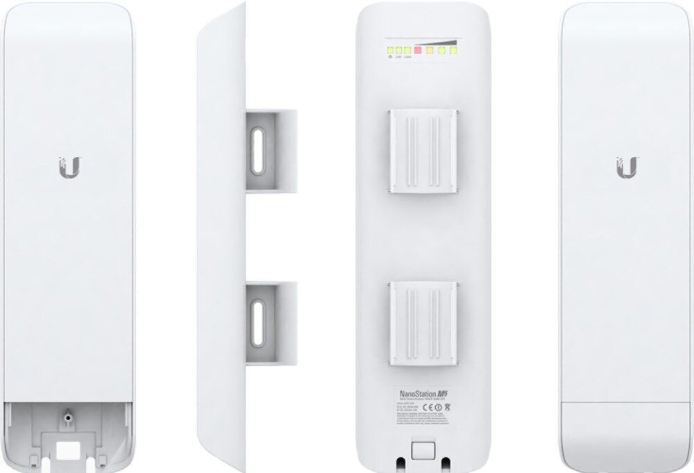 Punkt dostępu UBIQUITI NSM5 Cztery widoki produktu, z przodu, z boku i z tyłu