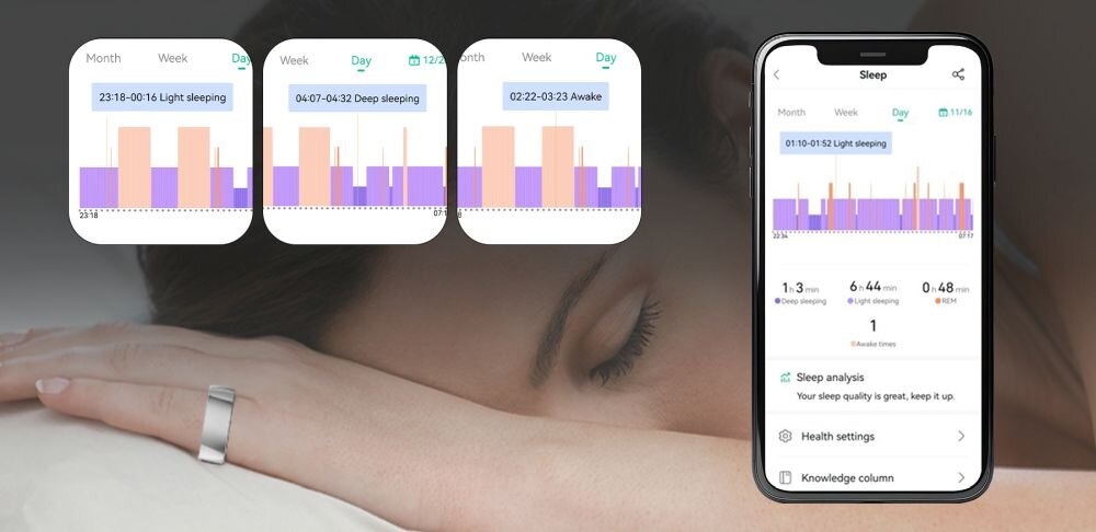 SMARTRING BEMI REVO monitorowanie snu fazy głęboki płytki ilość przebudzeń