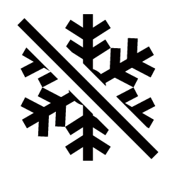 Czarny symbol przedstawiający przekreśloną płatkę śniegu, oznaczający funkcję No Frost.