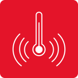 Czerwona ikona z białym termometrem i falami symbolizującymi temperaturę.