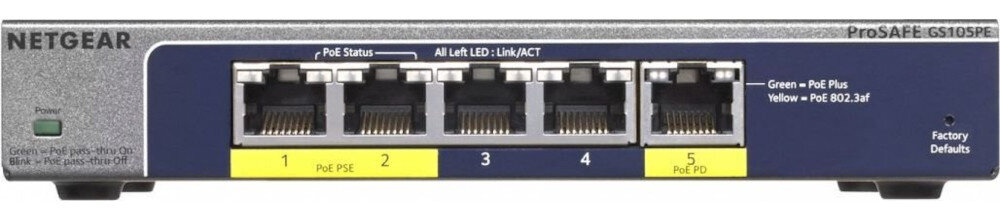 Switch NETGEAR GS105PE-10000S prosty w obsludze