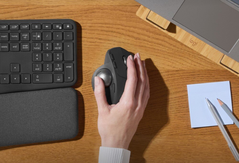 Mysz LOGITECH MX Ergo S czujnik rozdzielczość regulacja przyciski aplikacja