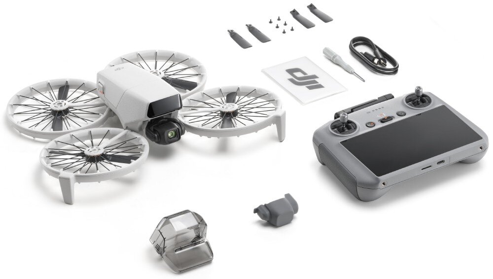 Dron DJI Flip zestaw elementy akcesoria aparatura sterująca