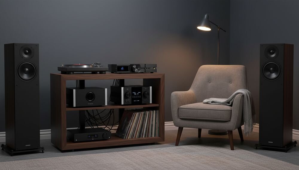 Przetwornik C/A IFI AUDIO Neo iDSD 3 technologie K2 K2HD JVCKENWOOD naturalne harmoniczne głębia muzykalność, urządzenie stojące na komodzie w pomieszczeniu