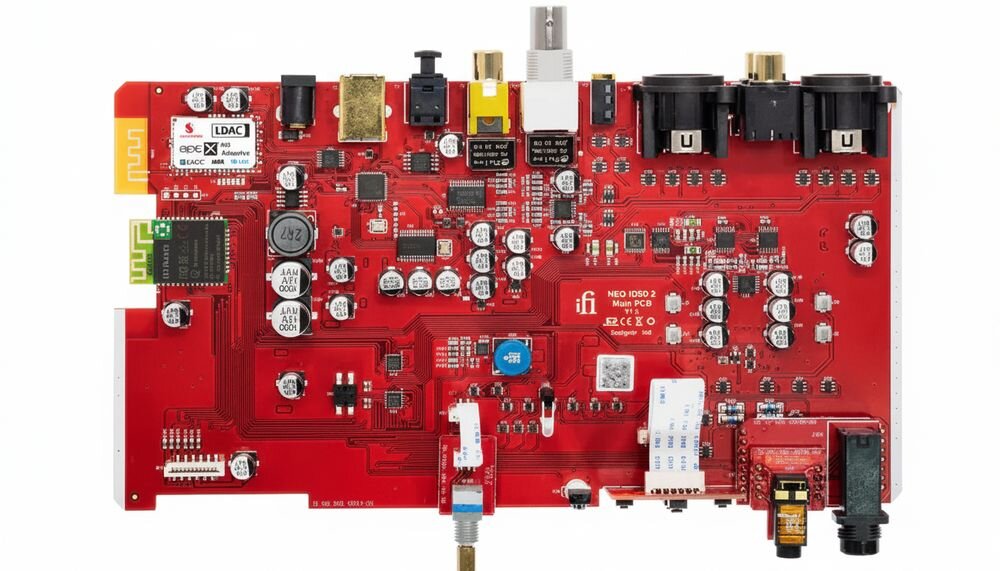 Przetwornik C/A IFI AUDIO Neo iDSD 3 moc szczytowa 5551 mW wzmacniacz słuchawkowy Diablo 2, płyta główna na białym tle