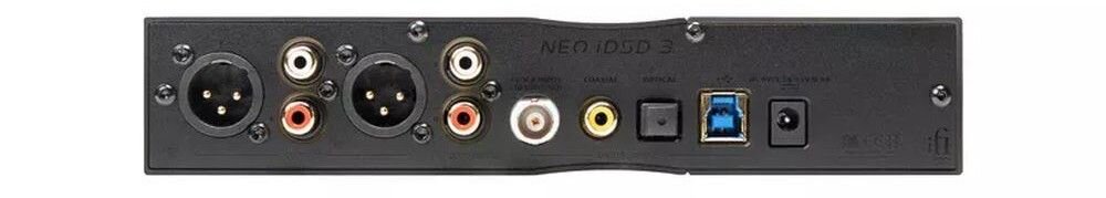 Przetwornik C/A IFI AUDIO Neo iDSD 3 wejście RCA gramofon wyjście liniowe regulowana jasność diody, urządzenie od tyłu na białym tle