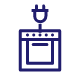 Ikona przedstawia piekarnik z wtyczką, narysowany w ciemnoniebieskim kolorze.