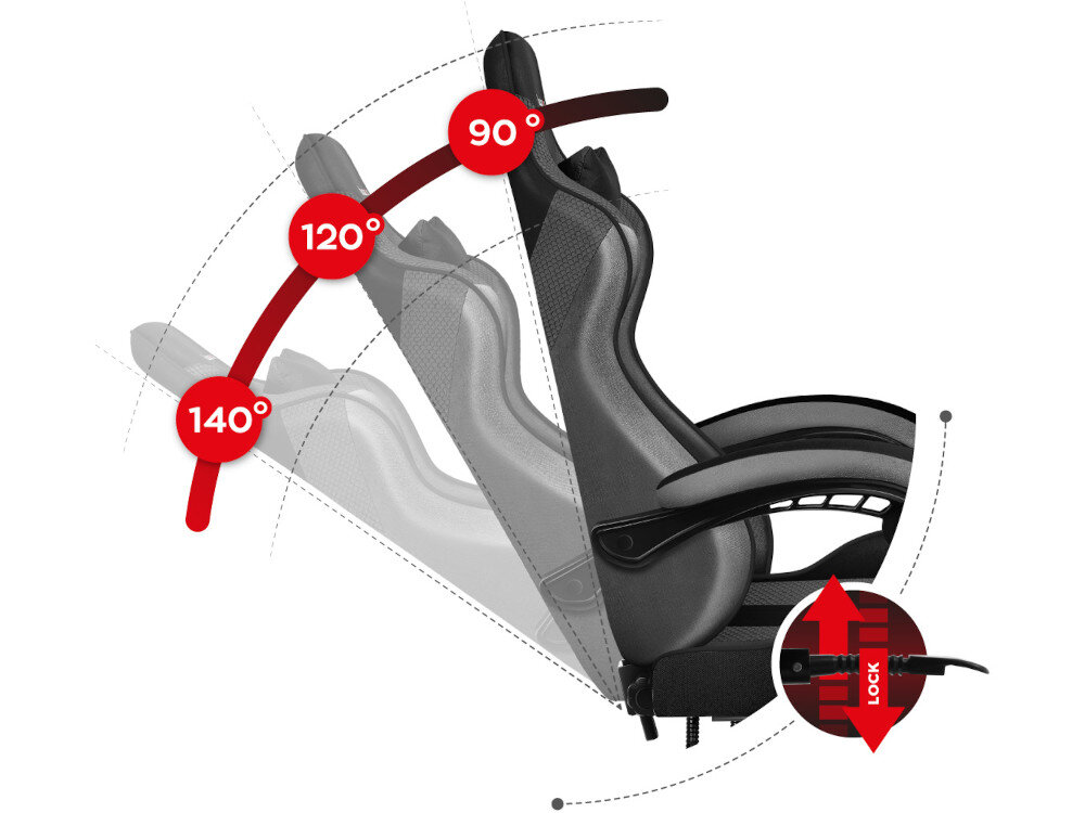 Fotel HUZARO Force 4.7 Mesh Szary siedzisko dźwignia obsługa odchylanie oparcie zakres