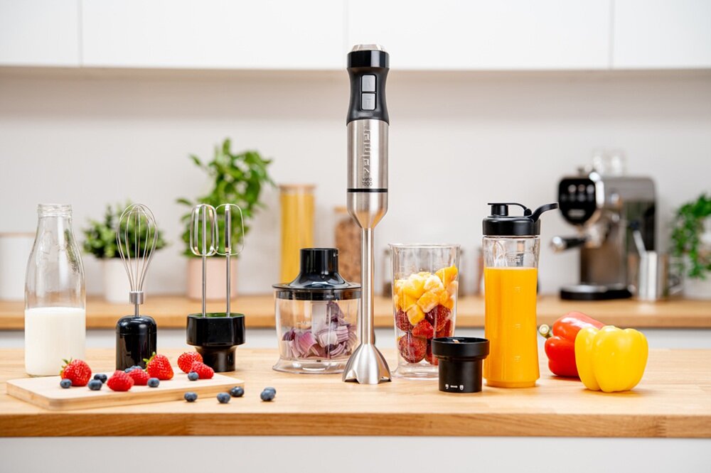 Blender ZELMER Vario ZHB4753 wielofunkcyjne urządzenie, 20-stopniowa regulacja prędkości, system czterech tytanowych ostrzy, wydłużona metalowa stopa