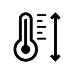 Ikona przedstawia termometr z pionową strzałką obok, symbolizującą regulację temperatury.