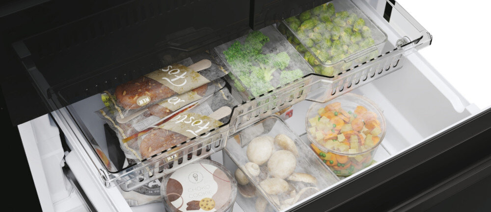 LODÓWKA HAIER HFR3718ENGB Niezależne szuflady zamrażarki otwieranie osobno oszczędność energii